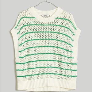 Madewell White and Green Striped Sweater